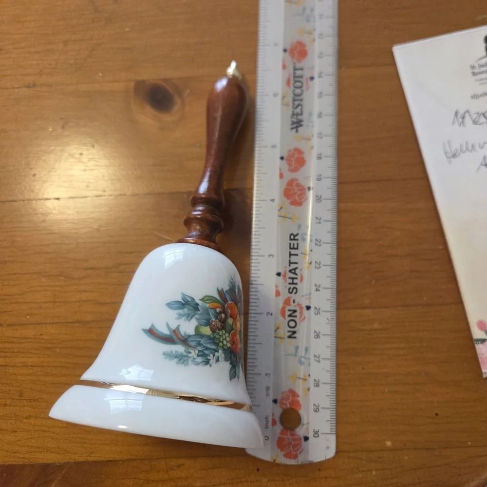 Avon 1985 Porcelain Holiday Bell With Wooden Handle